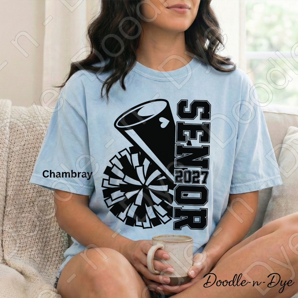 Senior 2027 Cheer Comfort Colors Tee, Senior Cheerleader T-Shirt, Class of 2027 Cheer Shirt, Graduation 2027 Cheerleader Tee