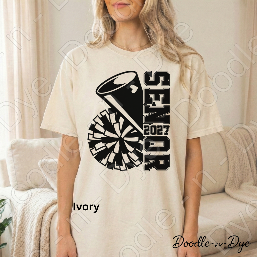 Senior 2027 Cheer Comfort Colors Tee, Senior Cheerleader T-Shirt, Class of 2027 Cheer Shirt, Graduation 2027 Cheerleader Tee