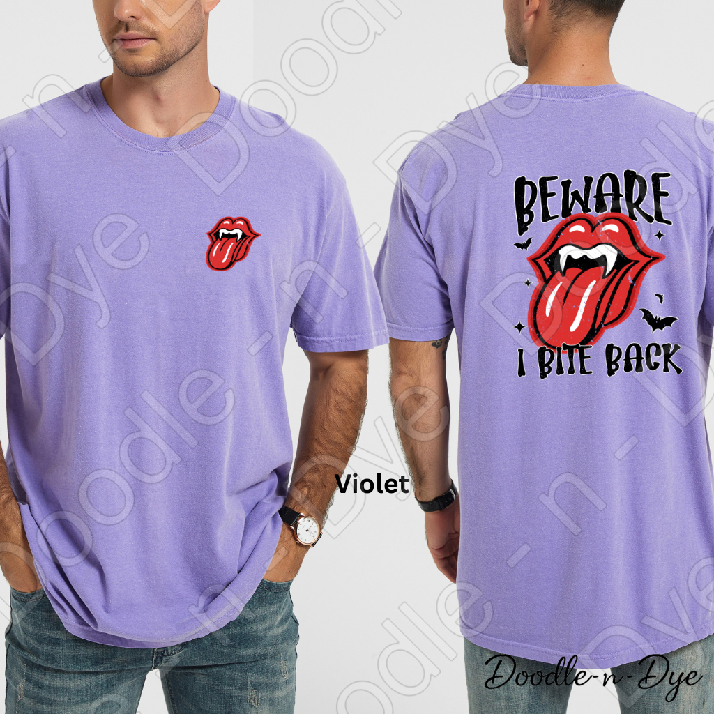 Beware I Bite Back Halloween Shirt, Funny Halloween Tee, Comfort Colors 1717, Spooky Season Shirt, Front and Back Graphic Tee