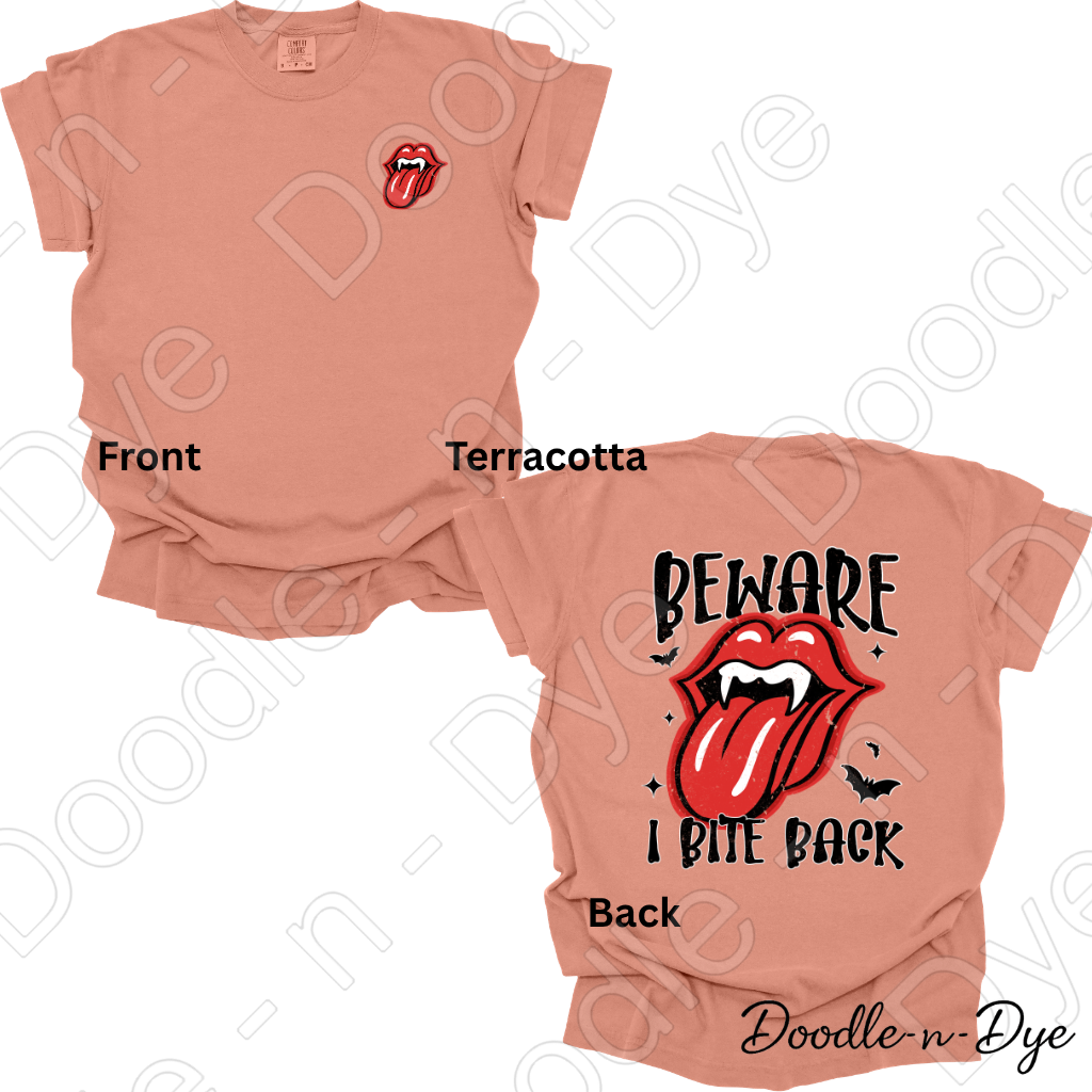 Beware I Bite Back Halloween Shirt, Funny Halloween Tee, Comfort Colors 1717, Spooky Season Shirt, Front and Back Graphic Tee
