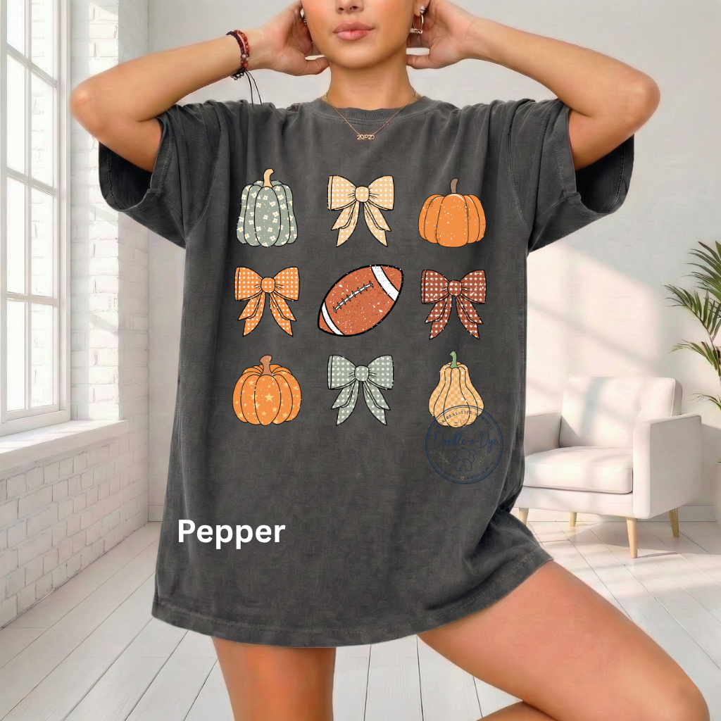 Football & Pumpkins Shirt | Comfort Colors® 1717 Fall Football T-Shirt | Cute Game Day Pumpkin Tee | Coquette Football Shirt | Fall Graphic Tee