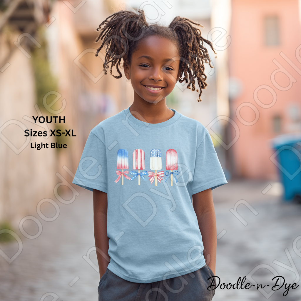 Youth Patriotic Popsicle Shirt – Red White Blue Summer Tee - July 4th T-Shirt