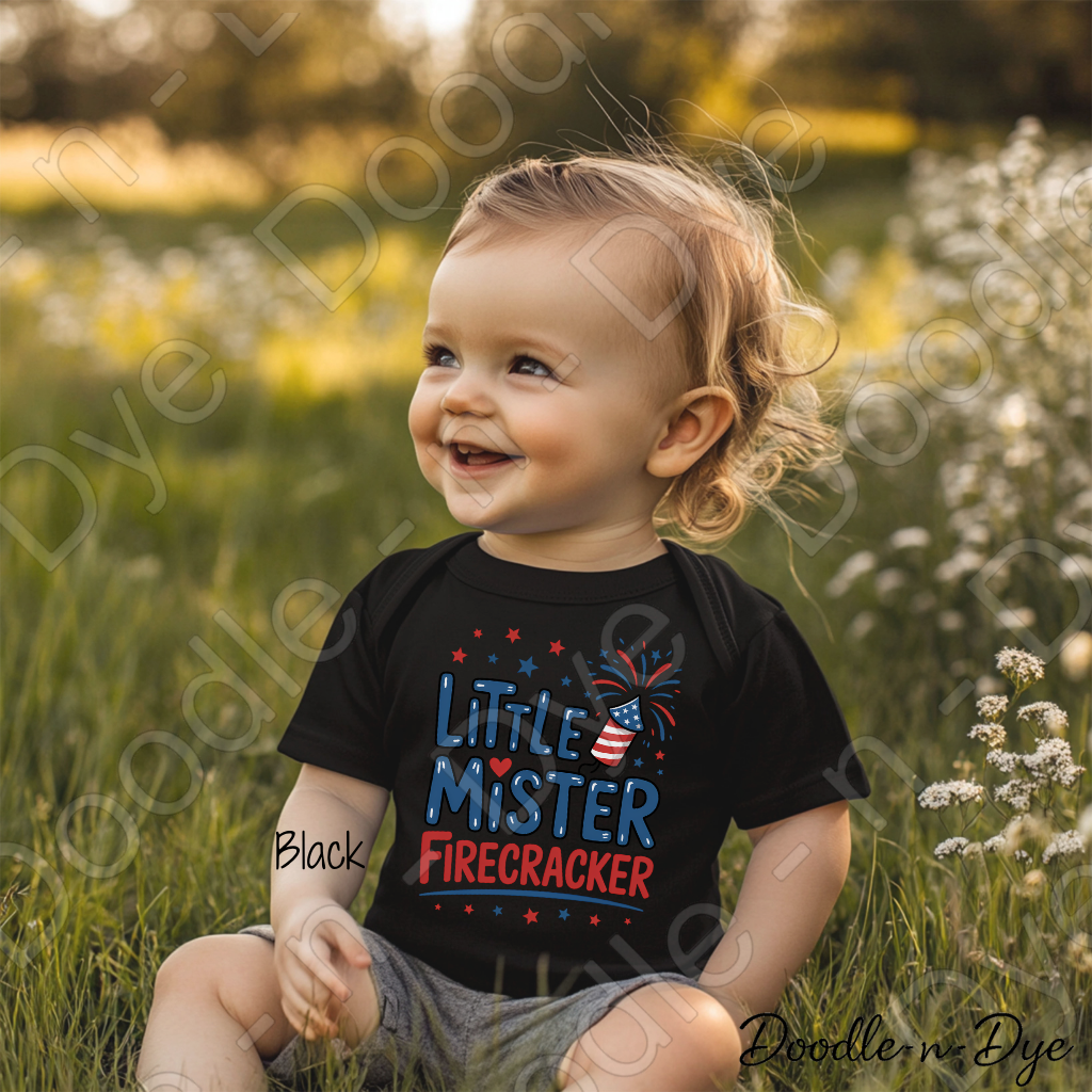 Little Mister Firecracker Rabbit Skins Tee, Baby Firecracker Shirt, 4th of July Toddler Tee, Patriotic Baby Shirt