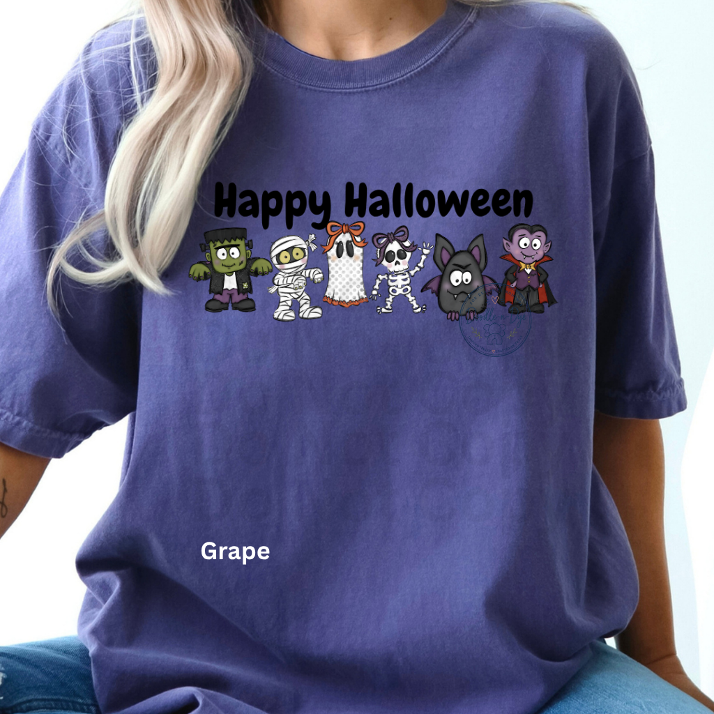Happy Halloween Shirt | Original Cute Halloween Character Tee | Comfort Colors® 1717 Ghost Pumpkin Frankenstein Shirt | Family Halloween Tee