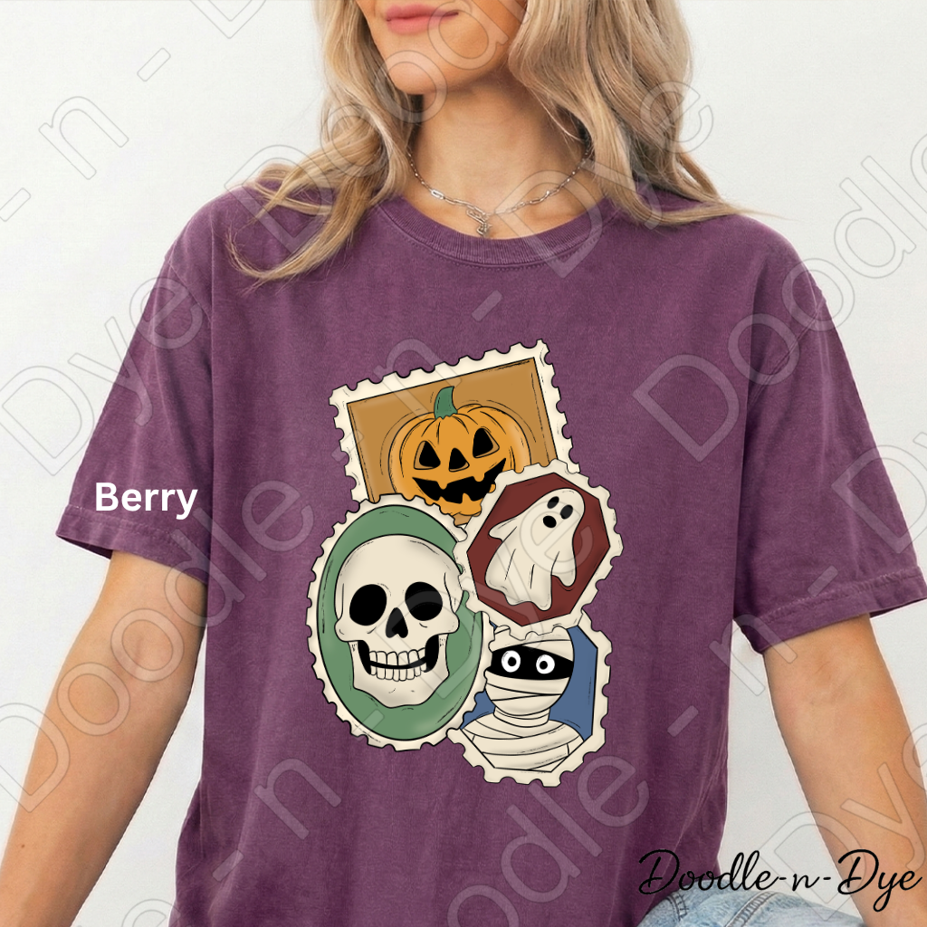 Vintage Halloween Stamp Shirt | Retro Spooky Postage Graphic Tee | Comfort Colors 1717 | Ghost Pumpkin Skull Halloween Shirt