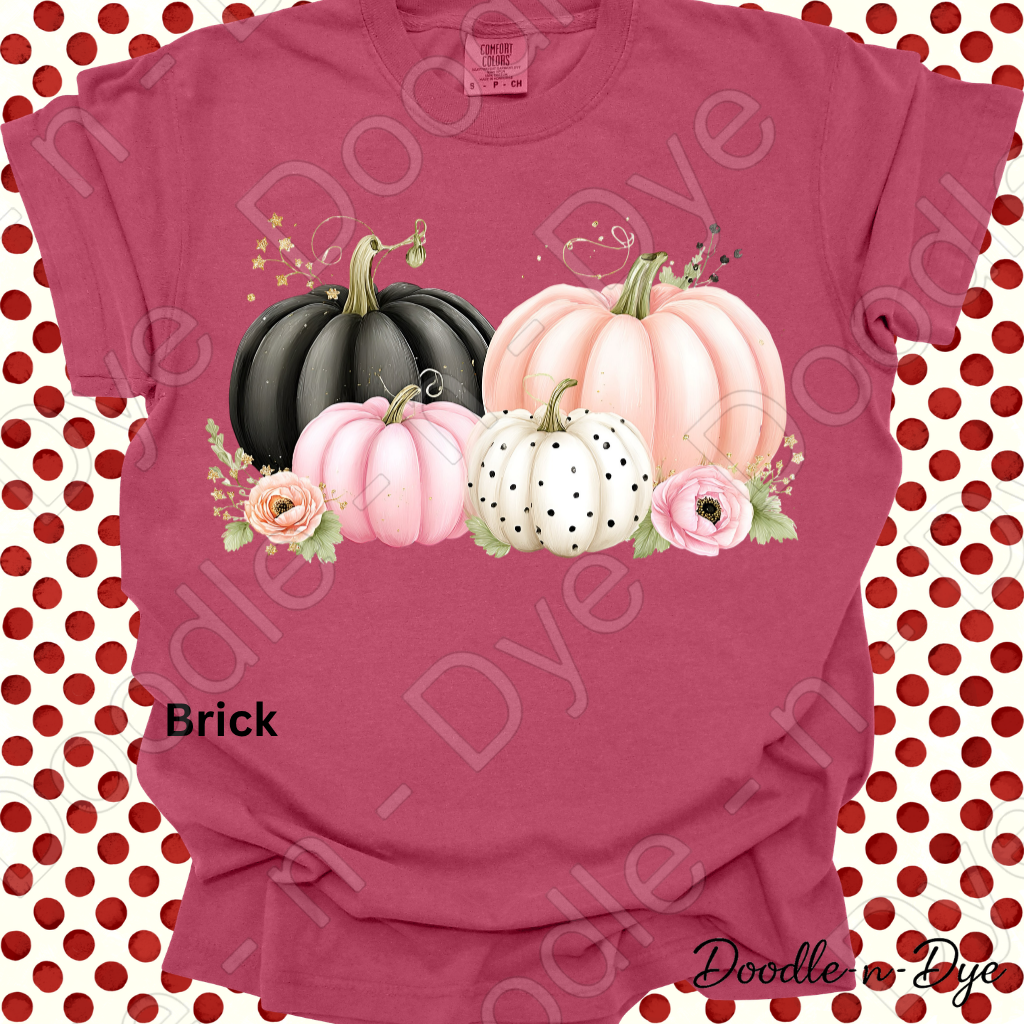 Shabby Chic Pumpkin Shirt, Pink & Black Pumpkin Tee, Fall Pumpkin Shirt, Comfort Colors 1717, Cottagecore Autumn Shirt, Cozy Fall Tee