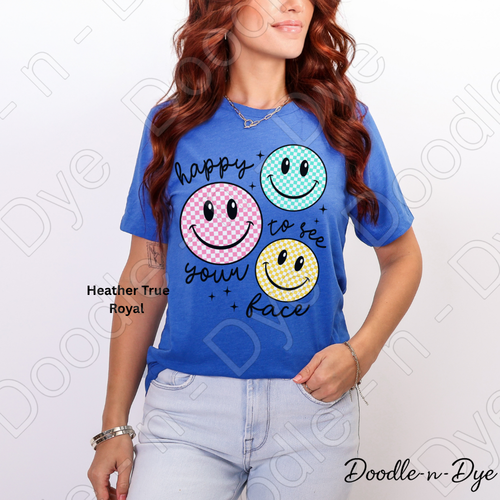 Teacher Happy to See Your Face Smiley Shirt, Bella Canvas Colorful Graphic Tee, Gift for Teacher