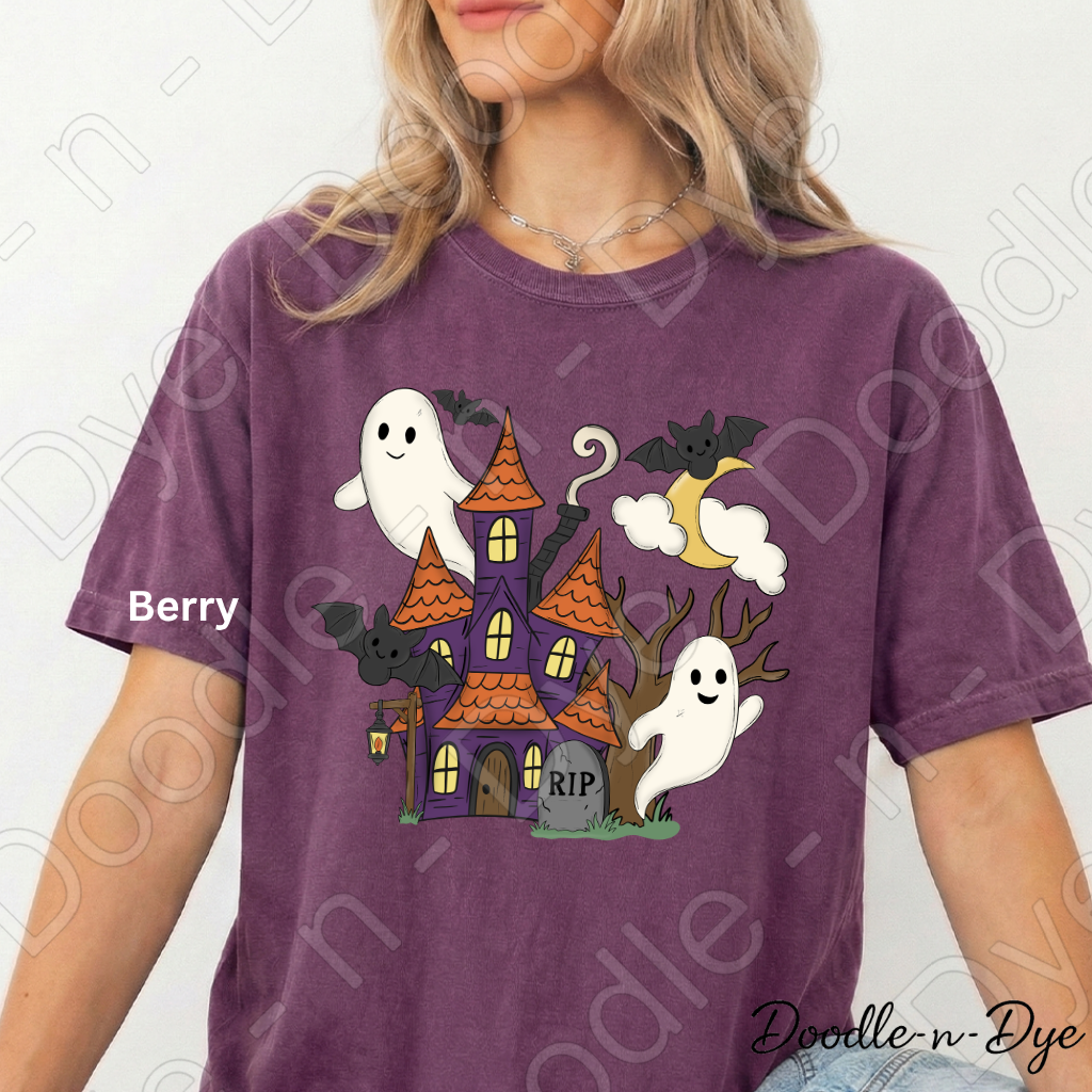 Cute Haunted House Shirt | Ghost Halloween Comfort Colors Tee | Whimsical Halloween Shirt | Spooky Cute Fall Tee | Cozy Halloween Shirt