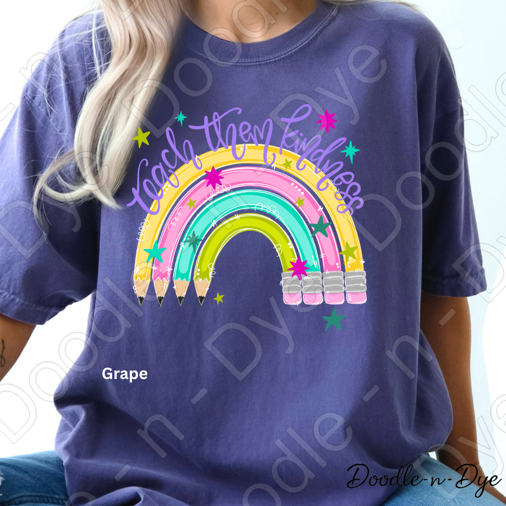 Teach Them Kindness Shirt | Teacher Pencil Rainbow Comfort Colors® T-Shirt | Inspirational Teacher Tee | Back to School Graphic Shirt