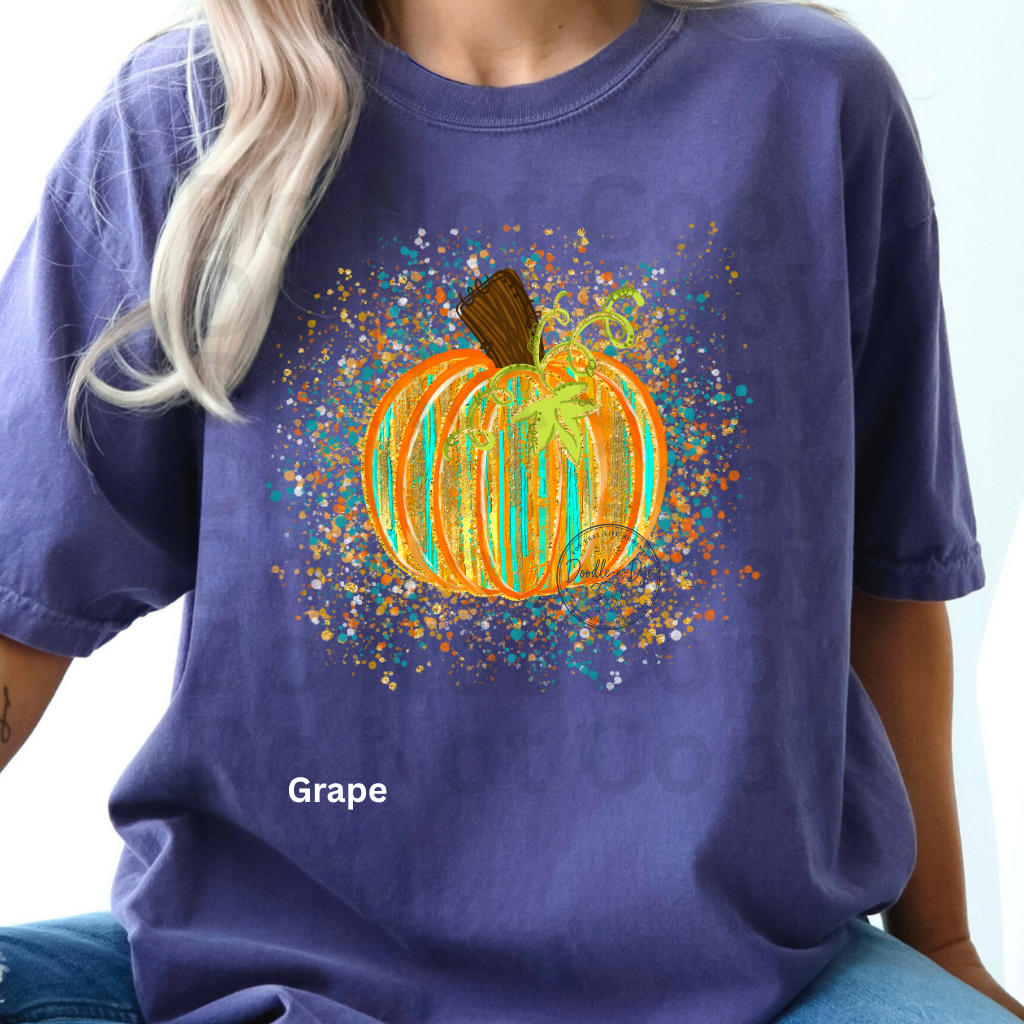Watercolor Pumpkin Shirt | Artistic Splatter Paint Fall Pumpkin Tee | Autumn Graphic T-Shirt | Comfort Colors® 1717 | Pumpkin Patch Outfit | Cozy Fall Shirt