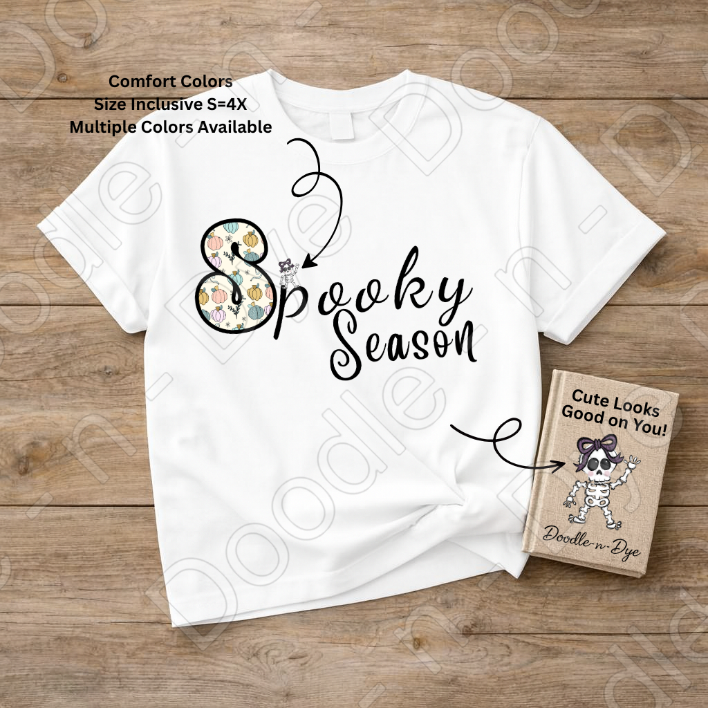 Spooky Season Shirt | Original Cute Halloween Comfort Colors® T-Shirt | Whimsical Ghost & Skeleton Fall Tee | Cozy Autumn Graphic Shirt