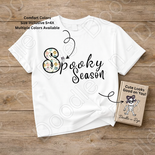 Spooky Season Shirt | Original Cute Halloween Comfort Colors® T-Shirt | Whimsical Ghost & Skeleton Fall Tee | Cozy Autumn Graphic Shirt