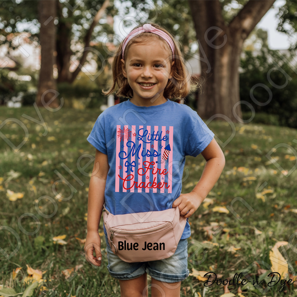 Youth 4th of July Comfort Colors Tee, Little Miss Firecracker Shirt, Patriotic Kids T Shirt, Red White & Blue Tee,