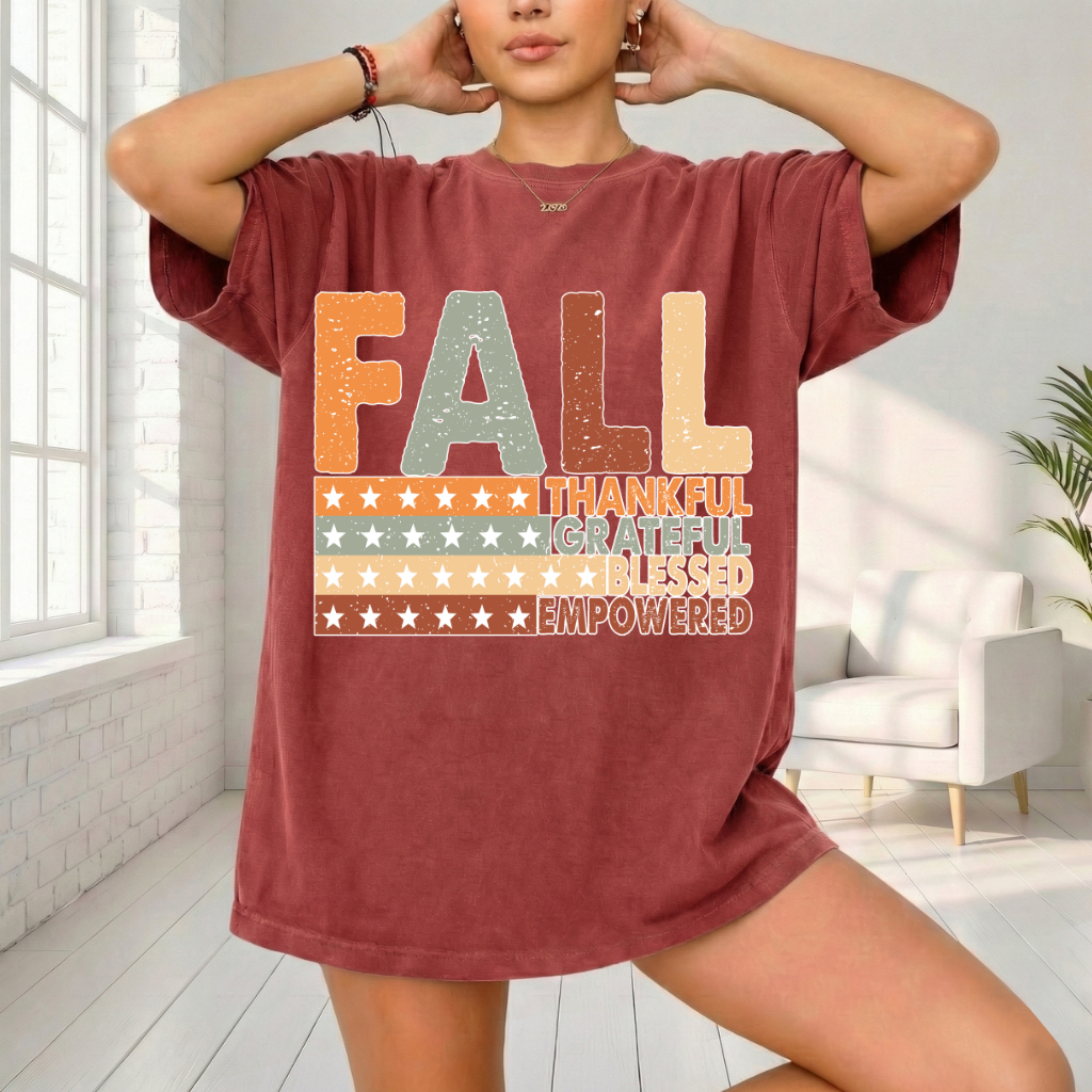 Fall Thankful Grateful Blessed Shirt | Autumn Graphic Tee | Thanksgiving Empowerment Shirt | Comfort Colors® 1717 Fall T-Shirt | Inspirational Fall Tee