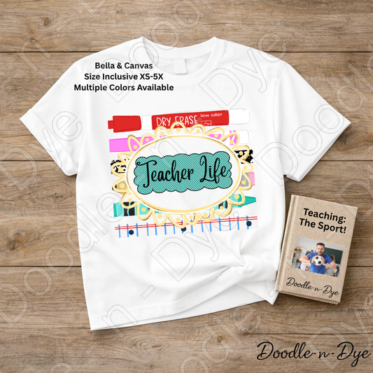 Teacher Life Bella and Canvas Tee, Back to School Teacher Shirt, Cute Classroom Outfit Idea, Colorful Teacher Supplies Graphic Tee, Teacher Appreciation Gift Shirt