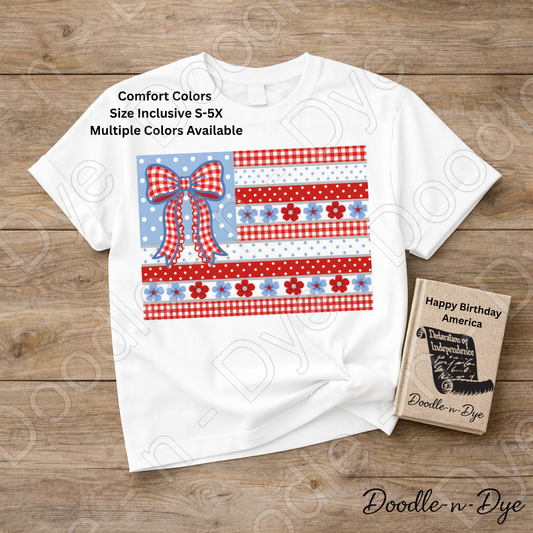 Patriotic Independence Day Comfort Colors Tee, Patchwork Quilt July 4th Shirt, Red White Blue 250th Anniversary T-Shirt