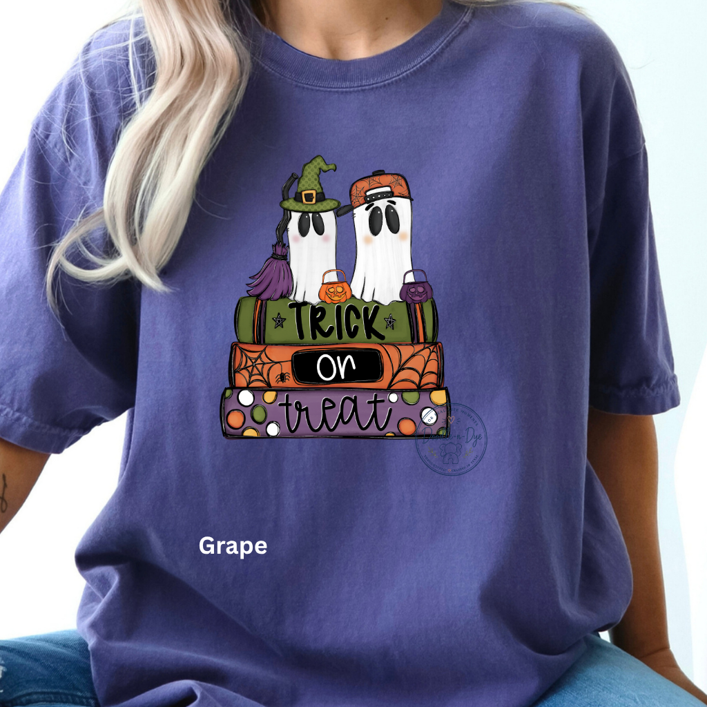 Trick or Treat Ghost Shirt | Original Halloween Ghost Tee | Comfort Colors® 1717 Cute Spooky Shirt | Pumpkin Halloween Graphic Tee