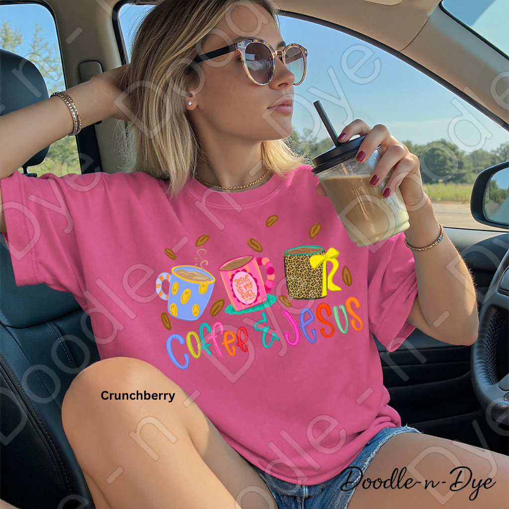 Coffee & Jesus Shirt, Christian Coffee Lover Tee, Faith Graphic Tee, Comfort Colors 1717 Shirt, Colorful Christian Shirt