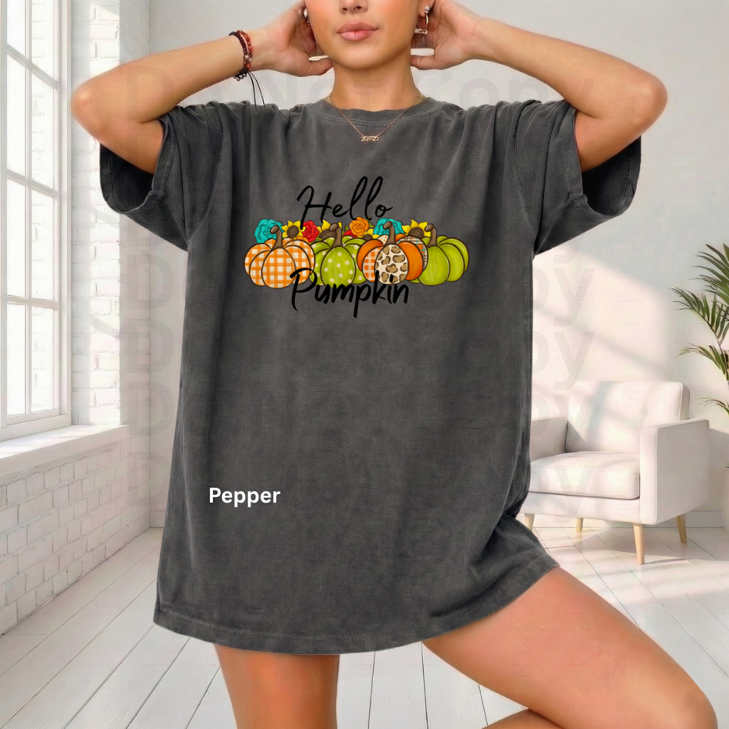 Hello Pumpkin Shirt | Original Fall Pumpkin Tee | Comfort Colors® 1717 Autumn Graphic Shirt | Cute Boutique Pumpkin Patch Tee