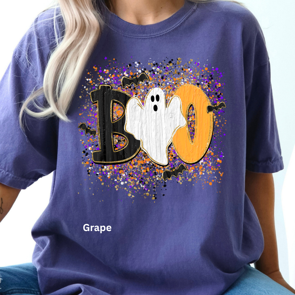BOO Ghost Shirt | Comfort Colors® 1717 Cute Halloween T-Shirt | Spooky Season Ghost Tee | Bat Halloween Graphic Shirt | Fall Boutique Tee