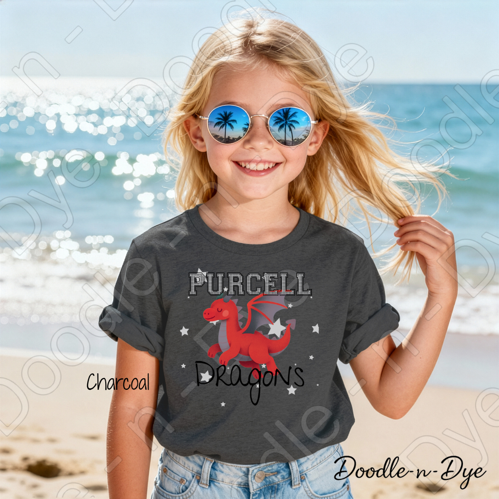 Custom Purcell Dragons Youth Shirt, Personalized School Mascot Tee, Gildan 5000B Youth T-Shirt, Cute Dragon Spirit Shirt, School Pride Tee, Gift for Her, Gift for Him
