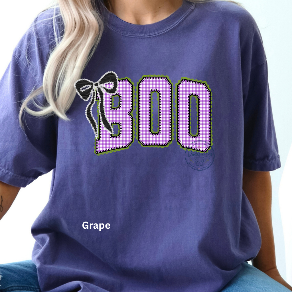 BOO Halloween Shirt | Purple Gingham Ghost Season Tee | Cute Halloween Graphic Shirt | Comfort Colors® 1717 Fall T-Shirt | Coquette Halloween Tee