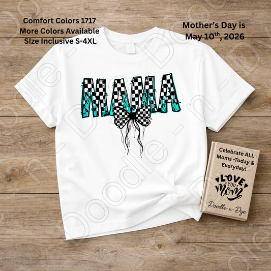 Mama Checkered Leopard Bow Shirt – Trendy Comfort Colors Mom Tee - Mother's Day Gift
