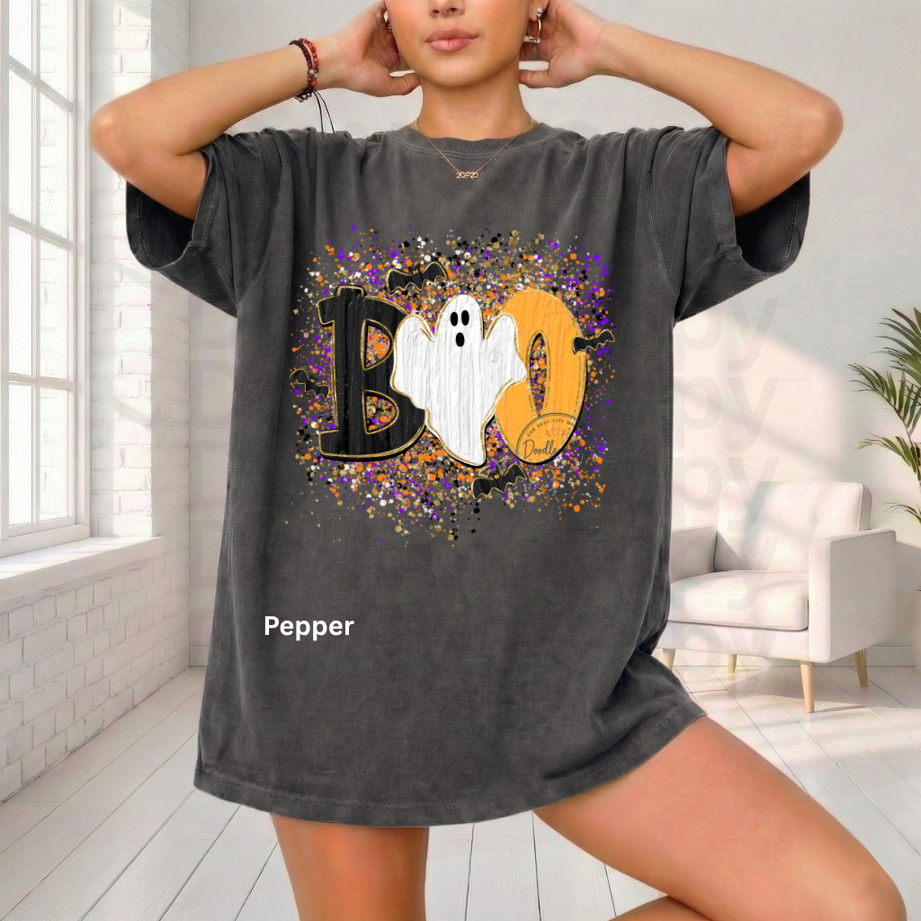 BOO Ghost Shirt | Comfort Colors® 1717 Cute Halloween T-Shirt | Spooky Season Ghost Tee | Bat Halloween Graphic Shirt | Fall Boutique Tee