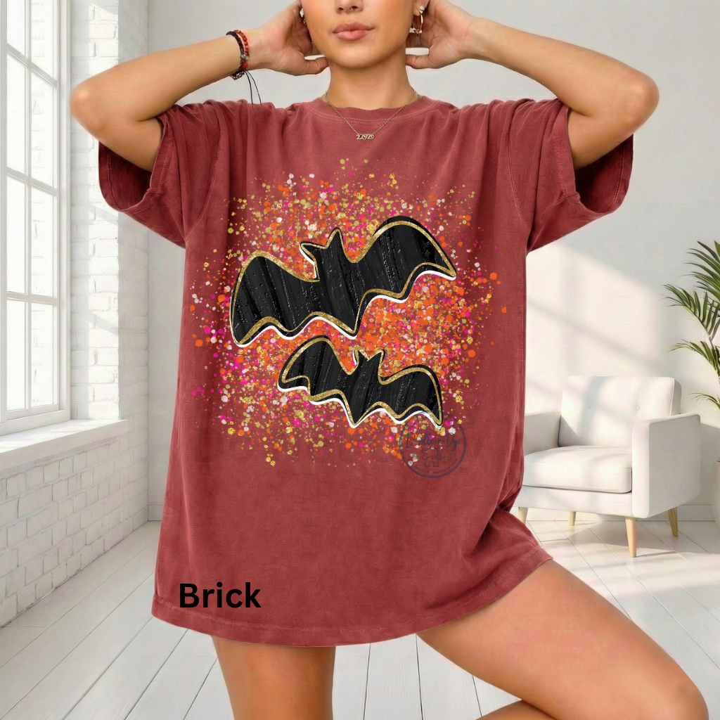 Black Bat Halloween Shirt | Cute Bat Graphic Tee | Spooky Season Shirt | Comfort Colors® 1717 Halloween T-Shirt | Fall Splattered Paint Graphic Tee