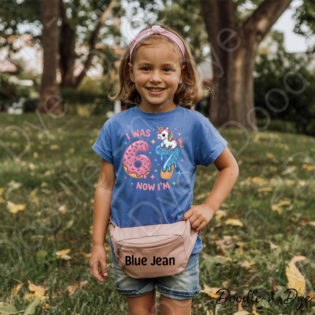 Youth I was 6 Now I'm 7 Comfort Colors Tee, Unicorn Donut Ice Cream Cone Shirt, Turning 7 Years Old T-Shirt, Birthday Tee for Kids, 7th Birthday Shirt