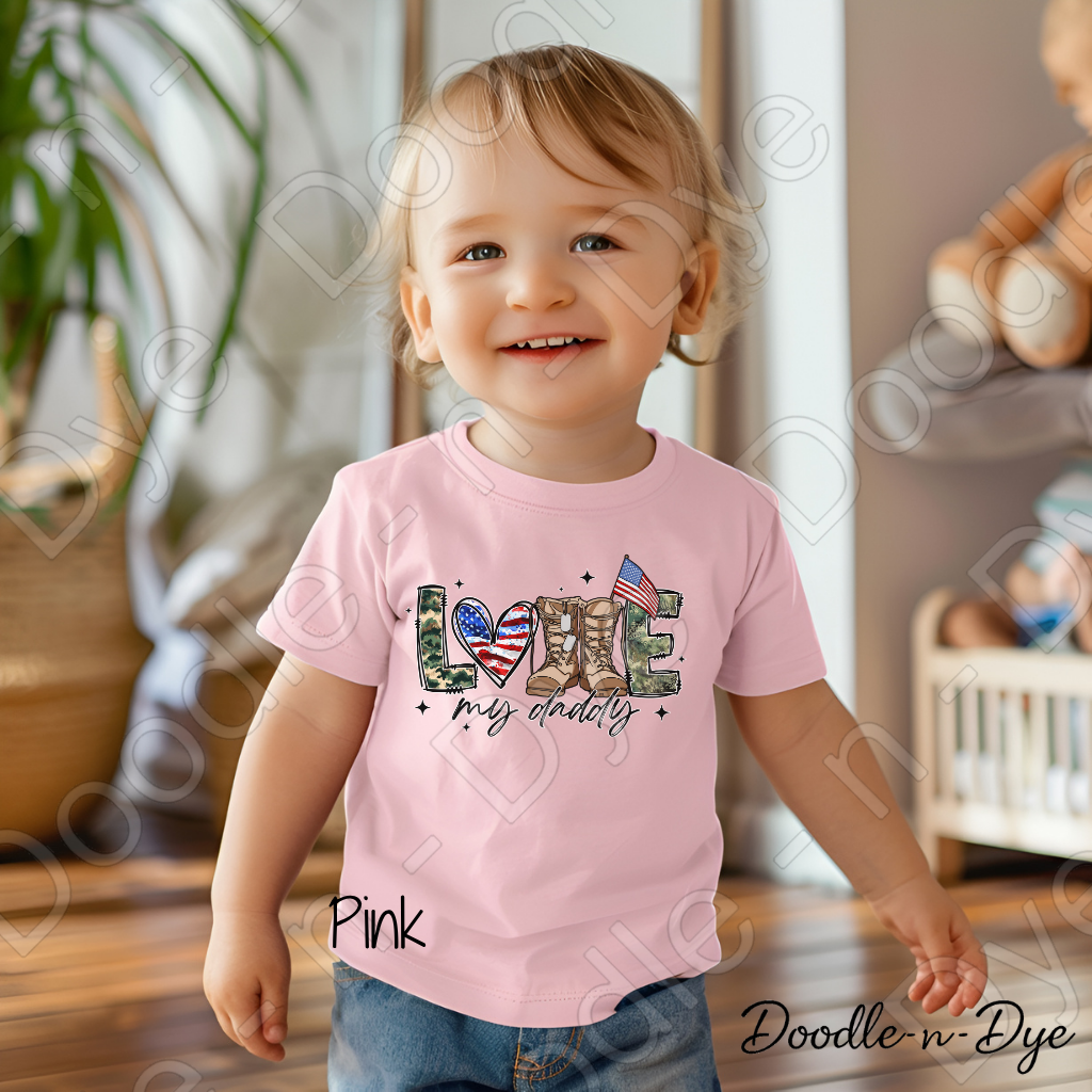 Love My Daddy Father's Day Tee, Baby Rabbit Skins Shirt, Patriotic Love My Daddy T-Shirt, Military Family Baby Tshirt