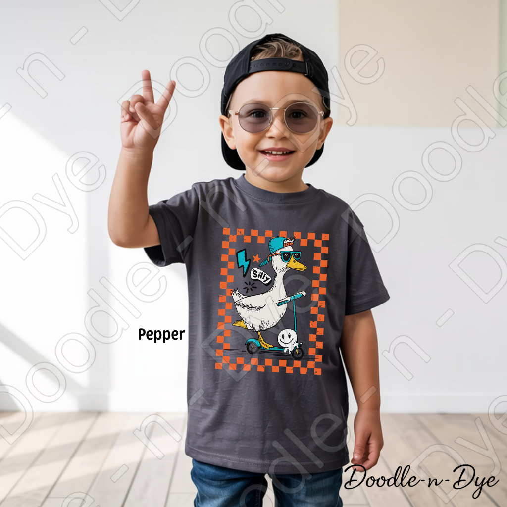Youth Silly Goose Comfort Colors Tee, Summer Duck Scooter Shirt, Silly Duck T-Shirt, Youth Summer Graphic T Shirt