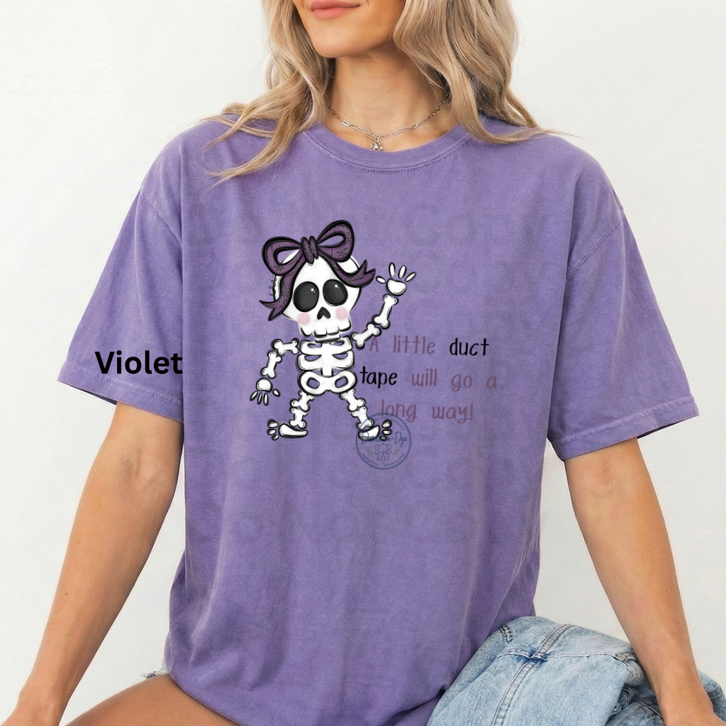 Halloween Skeleton A Little Duct Tape Will Go a Long Way Shirt | Funny Halloween Skeleton Tee | Original Doodle-n-Dye Design | Comfort Colors® 1717 Graphic T-Shirt