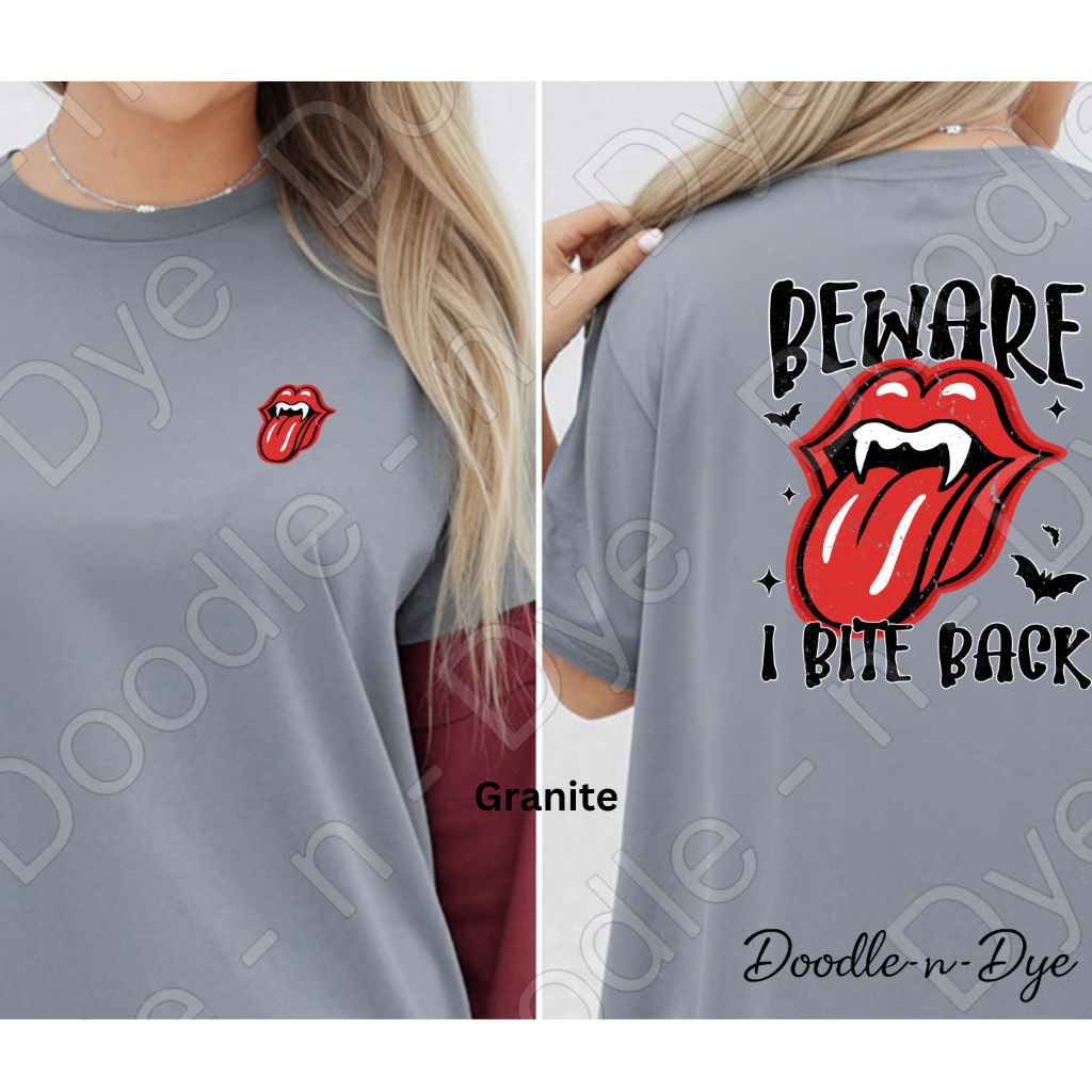 Beware I Bite Back Halloween Shirt, Funny Halloween Tee, Comfort Colors 1717, Spooky Season Shirt, Front and Back Graphic Tee