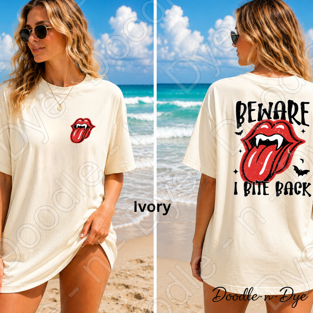 Beware I Bite Back Halloween Shirt, Funny Halloween Tee, Comfort Colors 1717, Spooky Season Shirt, Front and Back Graphic Tee