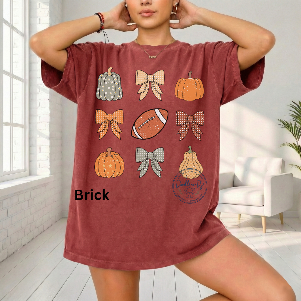 Football & Pumpkins Shirt | Comfort Colors® 1717 Fall Football T-Shirt | Cute Game Day Pumpkin Tee | Coquette Football Shirt | Fall Graphic Tee
