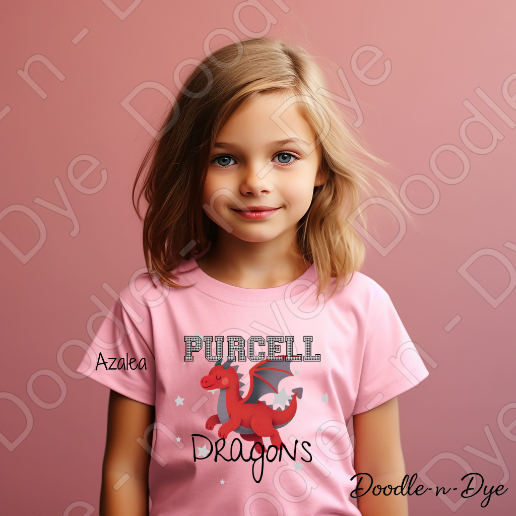 Custom Purcell Dragons Youth Shirt, Personalized School Mascot Tee, Gildan 5000B Youth T-Shirt, Cute Dragon Spirit Shirt, School Pride Tee, Gift for Her, Gift for Him