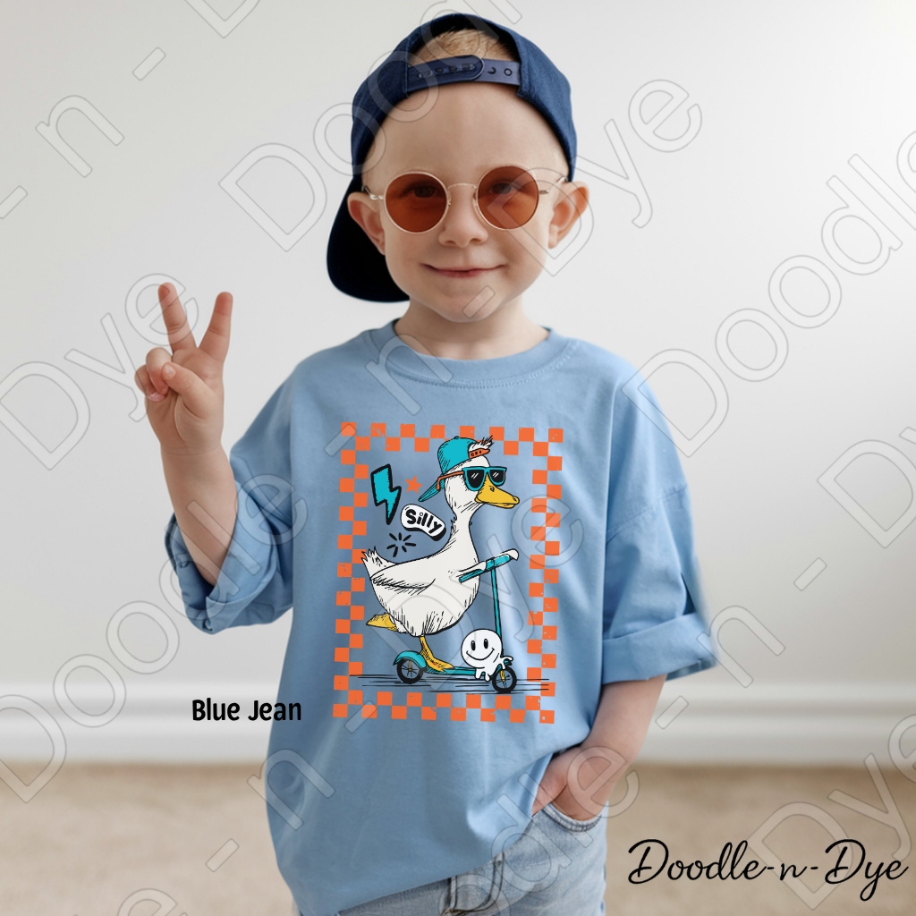 Youth Silly Goose Comfort Colors Tee, Summer Duck Scooter Shirt, Silly Duck T-Shirt, Youth Summer Graphic T Shirt