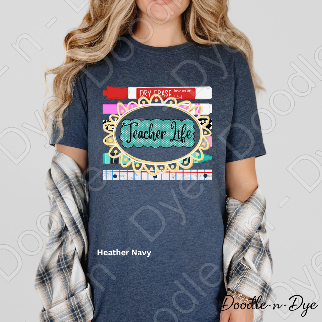 Teacher Life Bella and Canvas Tee, Back to School Teacher Shirt, Cute Classroom Outfit Idea, Colorful Teacher Supplies Graphic Tee, Teacher Appreciation Gift Shirt