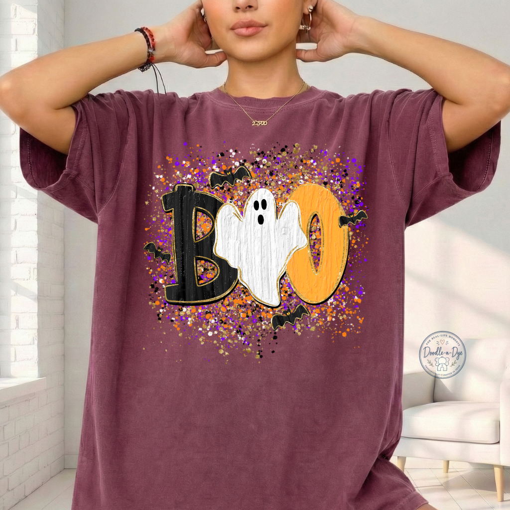 BOO Ghost Shirt | Comfort Colors® 1717 Cute Halloween T-Shirt | Spooky Season Ghost Tee | Bat Halloween Graphic Shirt | Fall Boutique Tee