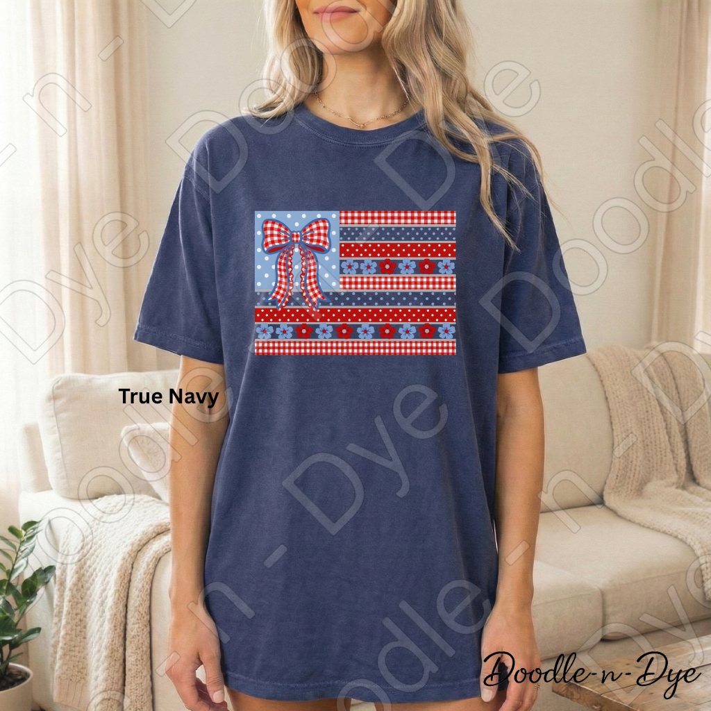 Patriotic Independence Day Comfort Colors Tee, Patchwork Quilt July 4th Shirt, Red White Blue 250th Anniversary T-Shirt