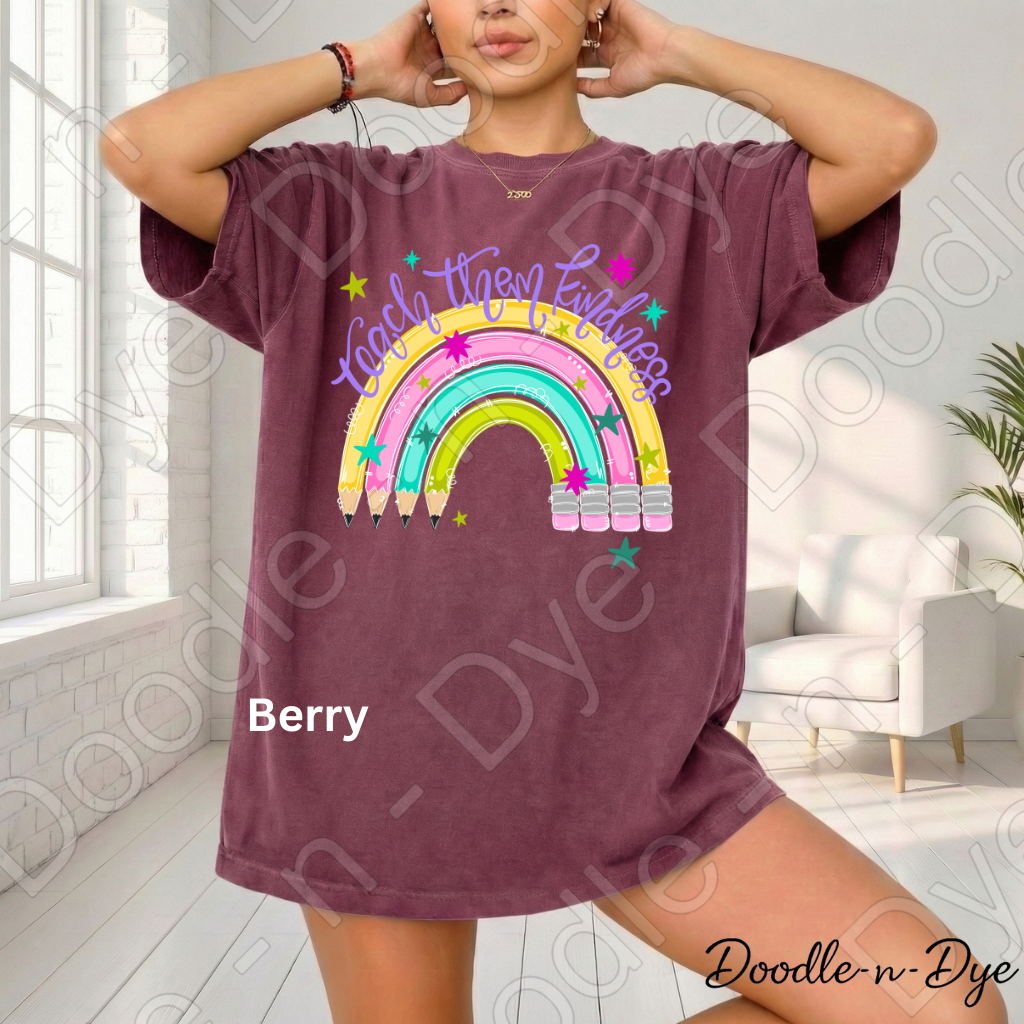 Teach Them Kindness Shirt | Teacher Pencil Rainbow Comfort Colors® T-Shirt | Inspirational Teacher Tee | Back to School Graphic Shirt