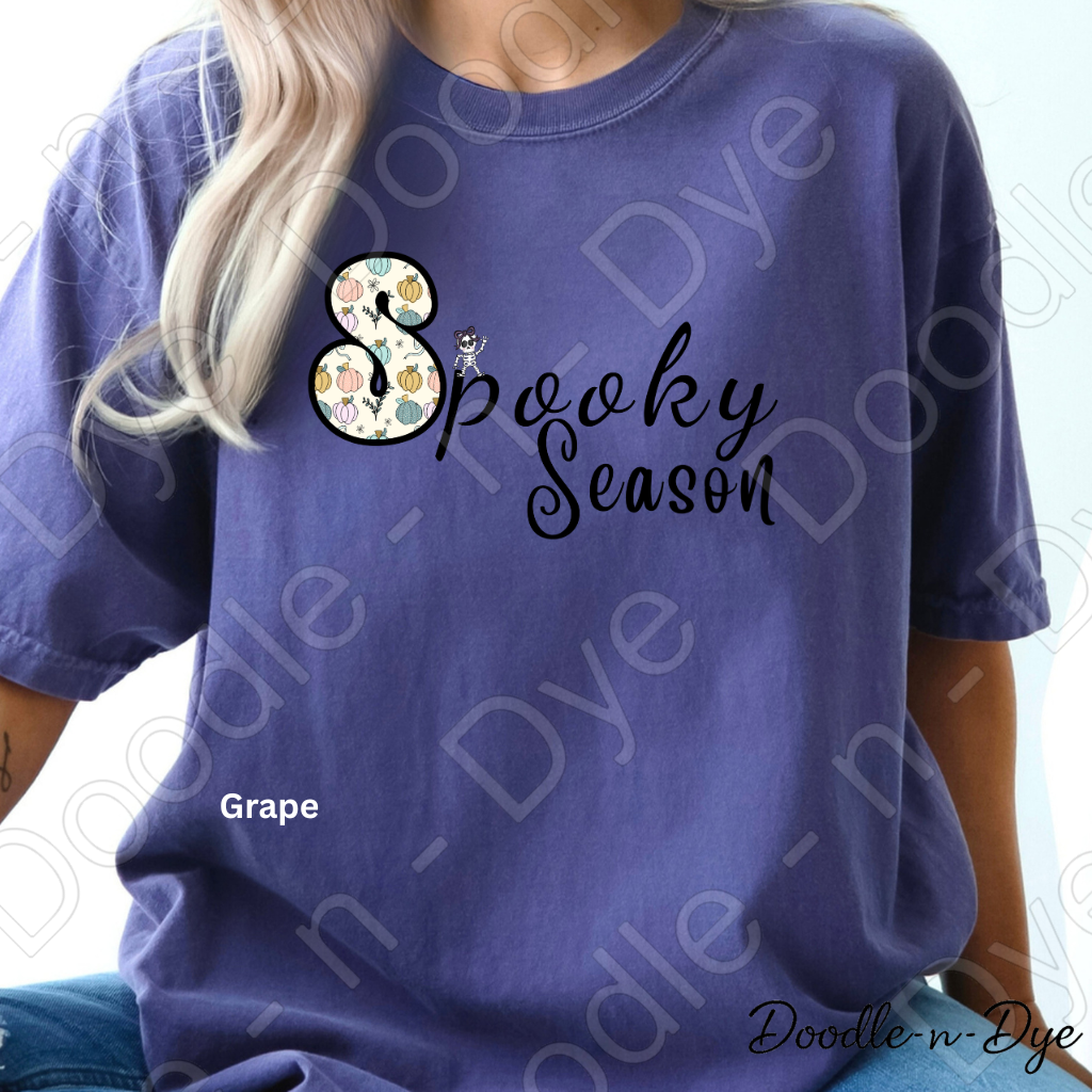 Spooky Season Shirt | Original Cute Halloween Comfort Colors® T-Shirt | Whimsical Ghost & Skeleton Fall Tee | Cozy Autumn Graphic Shirt