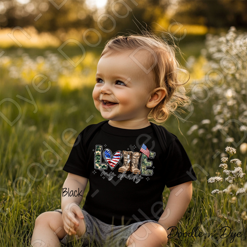 Love My Daddy Father's Day Tee, Baby Rabbit Skins Shirt, Patriotic Love My Daddy T-Shirt, Military Family Baby Tshirt