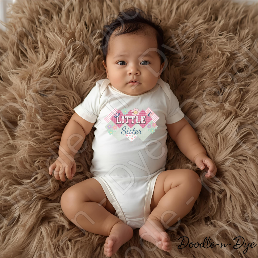 Little Sister Organic Onesie, Baby Girl Announcement Onesie, Babybugz Little Sister Bodysuit