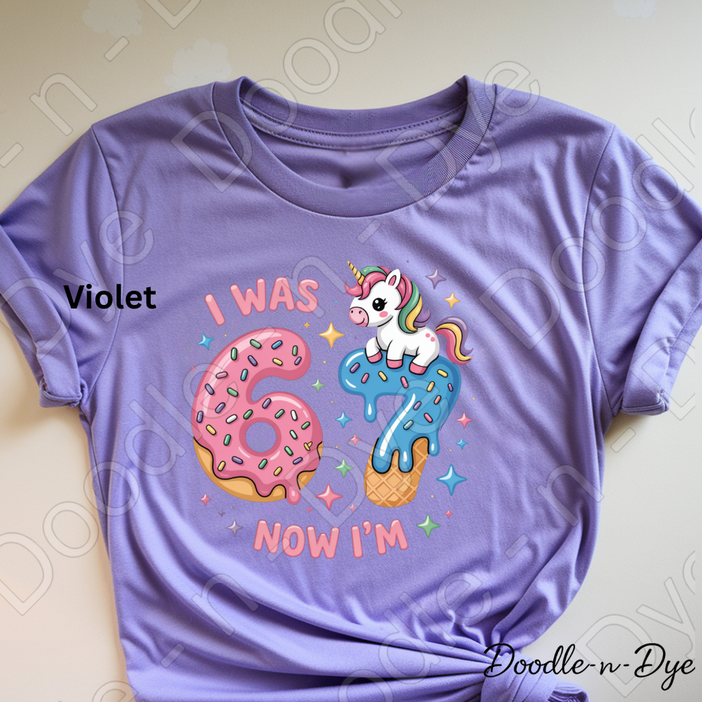 Youth I was 6 Now I'm 7 Comfort Colors Tee, Unicorn Donut Ice Cream Cone Shirt, Turning 7 Years Old T-Shirt, Birthday Tee for Kids, 7th Birthday Shirt