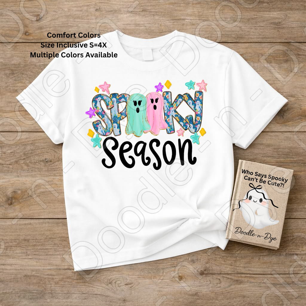 Preppy Spooky Season Ghost Shirt | Cute Halloween Comfort Colors® T-Shirt | Pastel Ghost Graphic Tee | Whimsical Fall Shirt | Cozy Halloween Tee