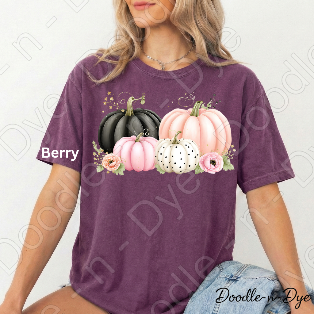 Shabby Chic Pumpkin Shirt, Pink & Black Pumpkin Tee, Fall Pumpkin Shirt, Comfort Colors 1717, Cottagecore Autumn Shirt, Cozy Fall Tee