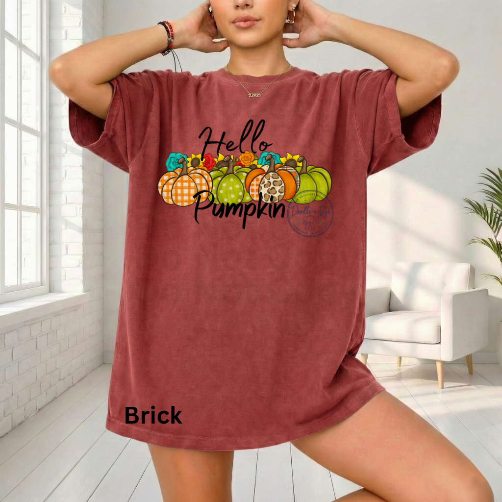 Hello Pumpkin Shirt | Original Fall Pumpkin Tee | Comfort Colors® 1717 Autumn Graphic Shirt | Cute Boutique Pumpkin Patch Tee
