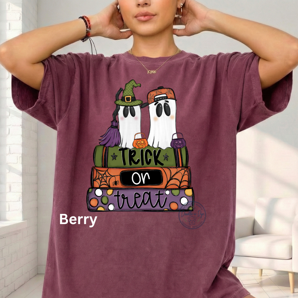 Trick or Treat Ghost Shirt | Original Halloween Ghost Tee | Comfort Colors® 1717 Cute Spooky Shirt | Pumpkin Halloween Graphic Tee